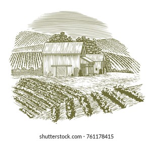 Woodcut Illustration Vintage Barn Scene Rolling Stock Vector (Royalty ...