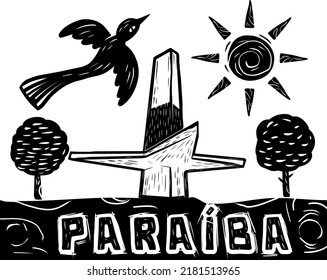 Woodcut landscape postcard of the state of Paraíba (Brazilian state name)