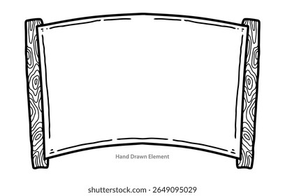 Woodcut old paper scroll. Flyer vector, black line design