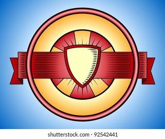 Woodcut shield label