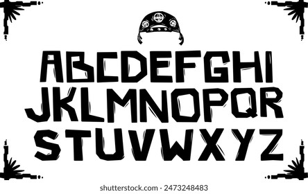 Woodcut style alphabet with a leather hat. Typical symbols of northeastern Brazil.