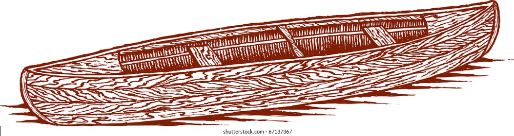 Woodcut style illustration of a canoe.