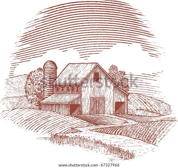 Woodcut Style Illustration Old Barn Stock Vector (Royalty Free) 67327966