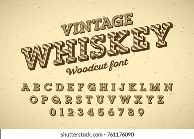 Woodcut style vintage font, vector illustration 