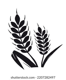 Woodcut Wheat Icon. Plants, Floristry And Botany. Logo And Silhouette, Creativity And Art. Sticker For Social Networks And Messengers. Natural And Organic Products. Cartoon Flat Vector Illustration