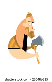 Woodcutter with axe in hand on white background