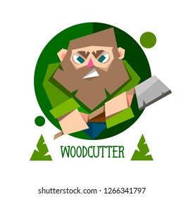 Woodcutter bearded lumberjack vector character with an ax 