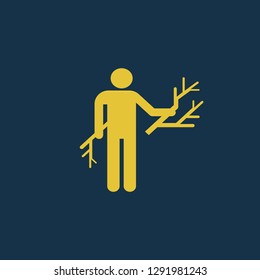 woodcutter icon, woodcutter symbol. Flat vector sign isolated on blue background. Simple vector illustration for graphic and web design.