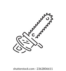 Woodcutter line icon. Crossed chainsaws isolated on white background. Tool woodcutter symbol. Tree Service. Single line draw design vector graphic illustration