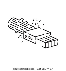 Woodcutter line icon. Logging, sawmill line icon in circles, logging truck, tree harvester, timber, lumberjack, wood and lumber. Vector illustration