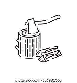 Woodcutter line icon. Logging, sawmill line icon in circles, logging truck, tree harvester, timber, lumberjack, wood and lumber. Vector illustration