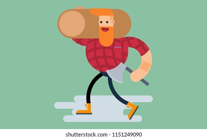 Woodcutter with log vector flat