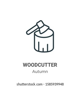 Woodcutter outline vector icon. Thin line black woodcutter icon, flat vector simple element illustration from editable autumn concept isolated on white background