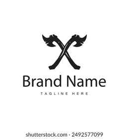 Woodcutter tool axe logo carpentry simple design silhouette illustration template