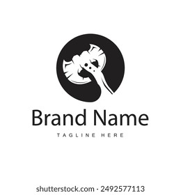 Woodcutter tool axe logo carpentry simple design silhouette illustration template