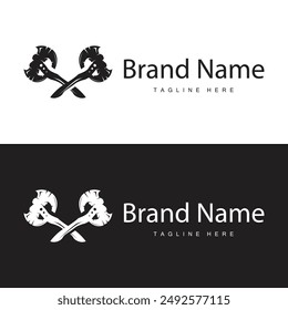 Woodcutter tool axe logo carpentry simple design silhouette illustration template