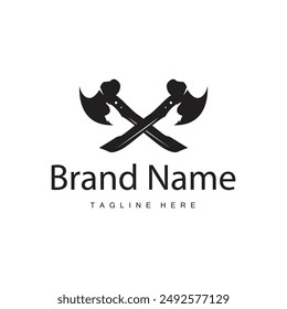 Woodcutter tool axe logo carpentry simple design silhouette illustration template
