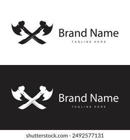 Woodcutter tool axe logo carpentry simple design silhouette illustration template