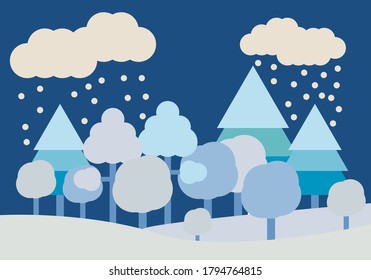 Wooded landscape on a winter night.