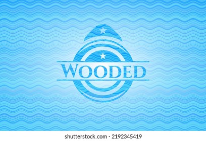 Wooded light blue water wave emblem. Vector Illustration. Detailed. 