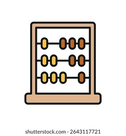 Wooden abacus with brown frame and colorful beads. Great for school or math themes.