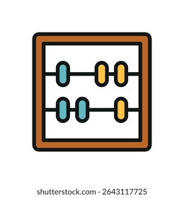 Wooden abacus with brown frame and colorful beads. Great for school or math themes.
