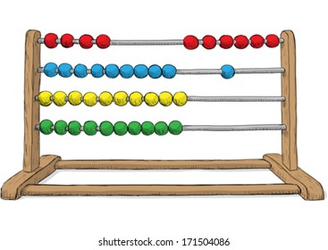Wooden abacus with colored balls, vector illustration.