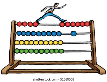 Wooden abacus with colored balls, vector illustration.