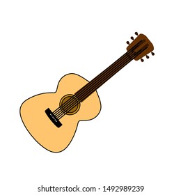 Wooden acoustic guitar cartoon vector on white background, string musical instrument