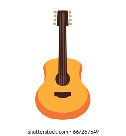 Wooden acoustic guitar isolated flat cartoon illustration