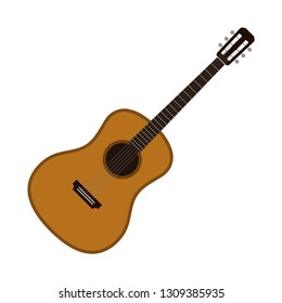 Wooden acoustic guitar in realistic style. Classical six-string Guitar isolated on white background. String plucked musical instrument. Vector illustration