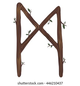 Wooden alphabet with ancient runes. Scandinavian letters in vector