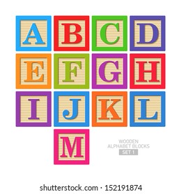 Wooden alphabet blocks. Vector.