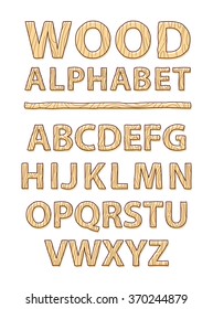Wooden alphabet and font style - Vector Illustration