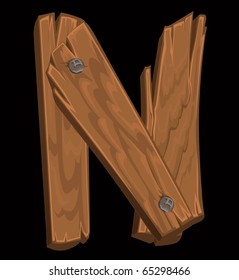wooden alphabet - letter N on black  background