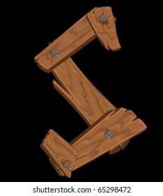wooden alphabet - letter S on black  background