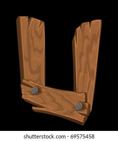 wooden alphabet - letter U on black background