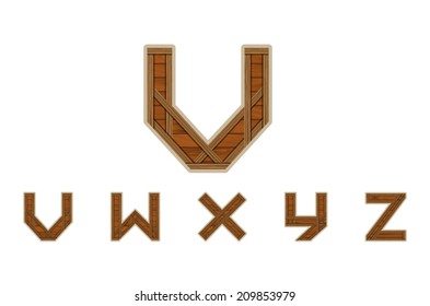 Wooden Alphabet Letters V to Z Vector