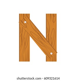 wooden alphabet N letter icon isolated on white background