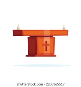 Wooden altar to celebrate Eucharist. Isolated church furniture