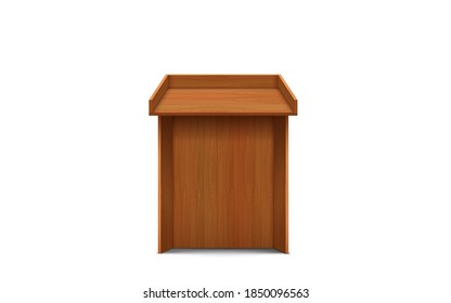wooden announcement podium in the white studio room