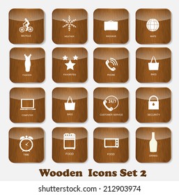 Wooden Application Icons Set Vector Illustration