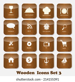 Wooden Application Icons Set Vector Illustration. EPS10