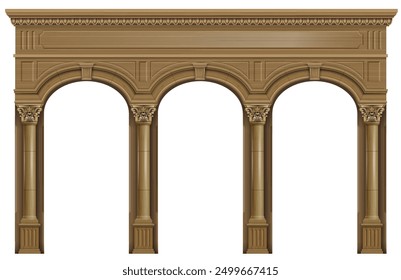 Wooden arch of portal door with columns