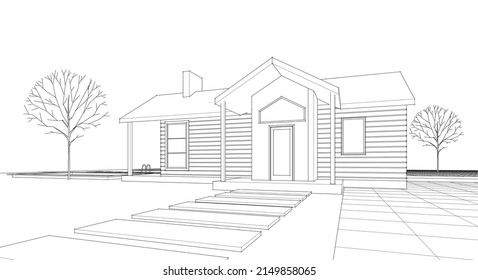 wooden architecture sketch 3d rendering