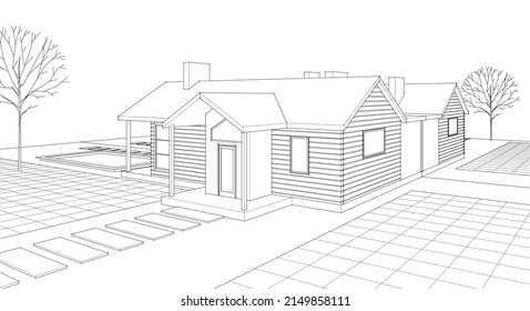 dibujo de arquitectura de madera representación 3d