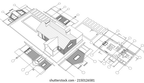 dibujo de arquitectura de madera representación 3d