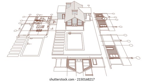 wooden architecture sketch 3d rendering