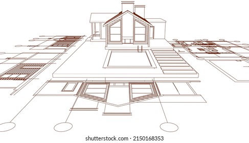 wooden architecture sketch 3d rendering