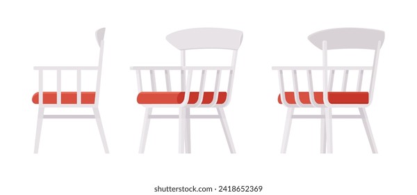 Wooden armchair, living room, patio bistro light set. Garden, balcony, terrace lounge zone, outdoor cozy seating. Vector flat style cartoon home, office furniture objects isolated on white background